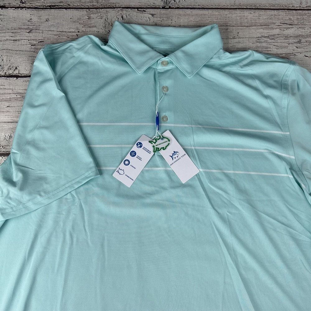 New Southern Tide Polo Shirt Mens XL Baltic Teal Short Sleeve UV Protection $95